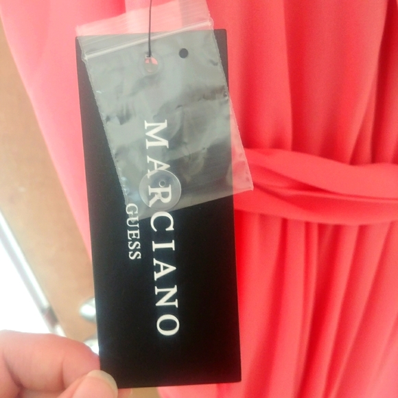 Coral  'Palmer' Wrap-style Pleated Dress by Marciano (Guess) SIZE 4 [SMALL] - Picture 11 of 13